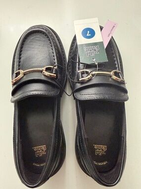 wild fable Black Loafers with Gold Horsebit Detail